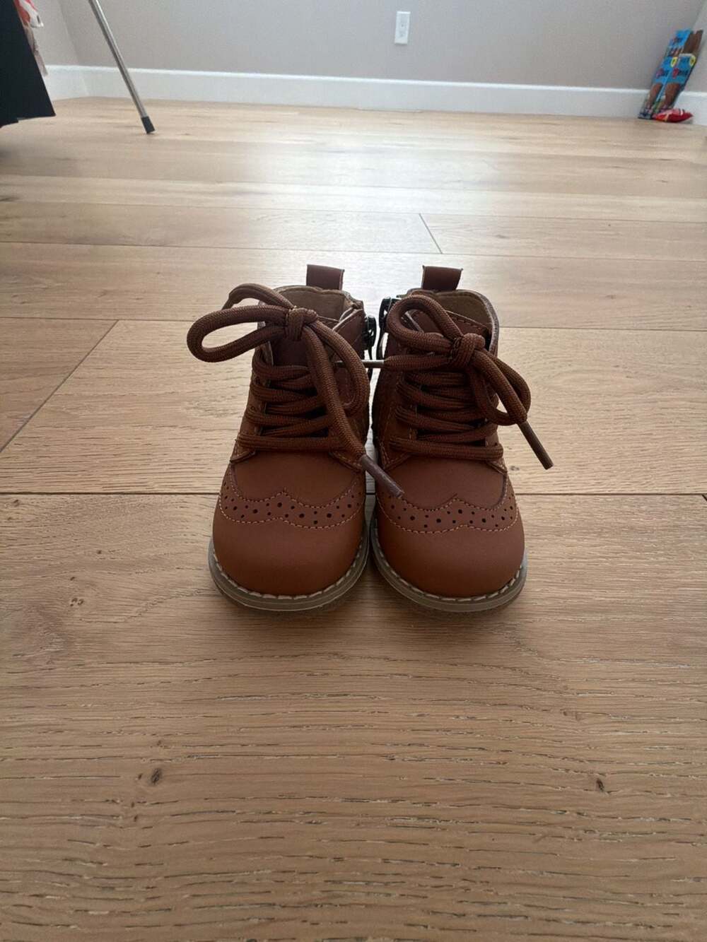 Toddler Brown Faux Leather Brogue Lace-Up Boots Size 16